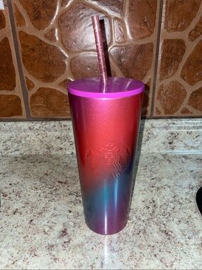 Starbucks Ombre Metallic Tumbler with Pink Lid and Straw 24oz